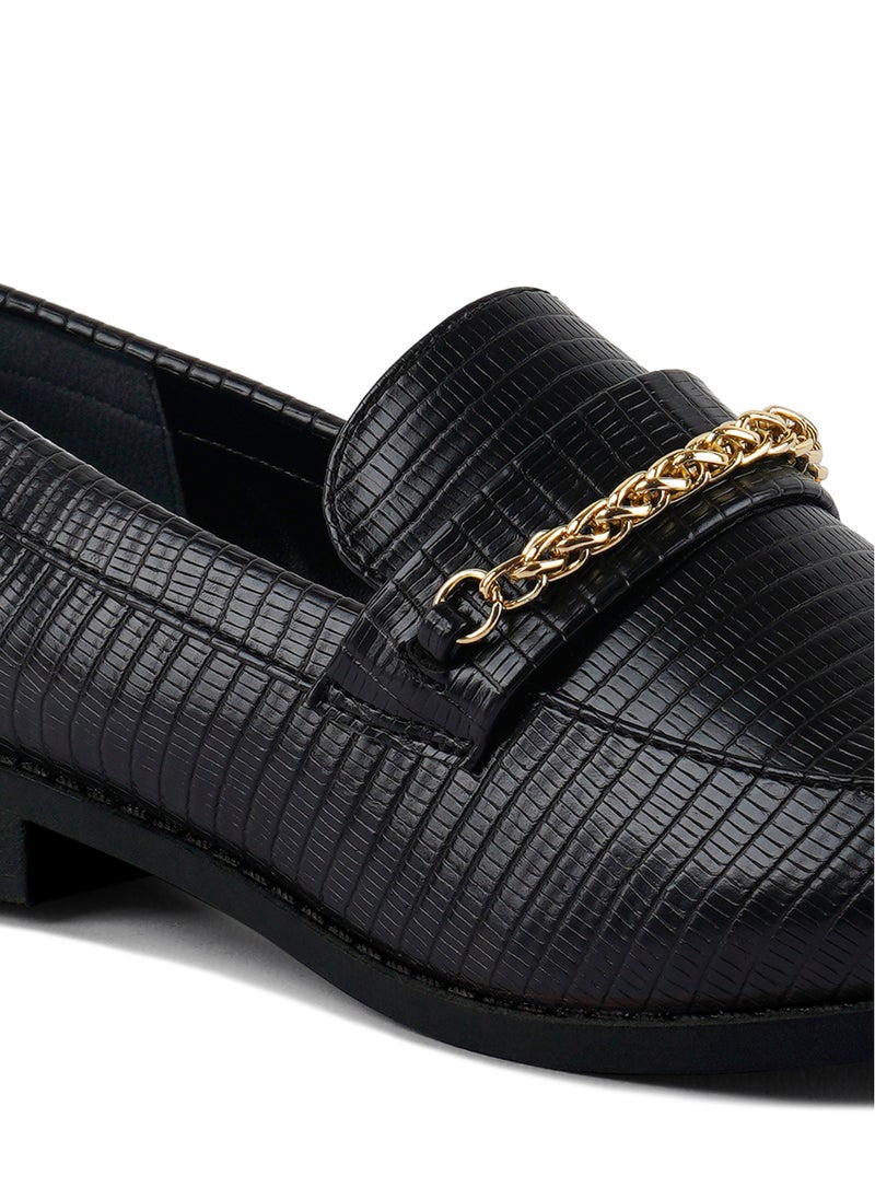 London Rag Black Low Block Loafers Adorned with Golden Chain  - Image 5
