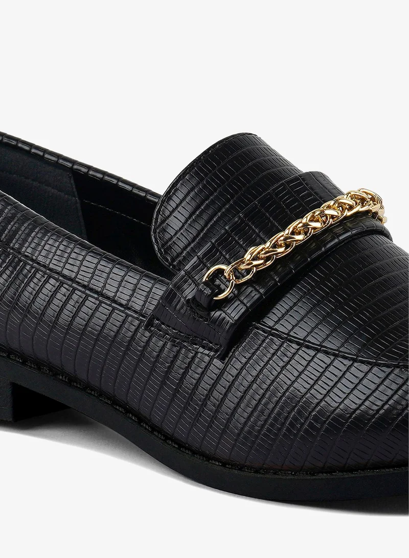 London Rag Black Black Low Block Loafers Adorned with Golden Chain for Women | Best Price UAE
