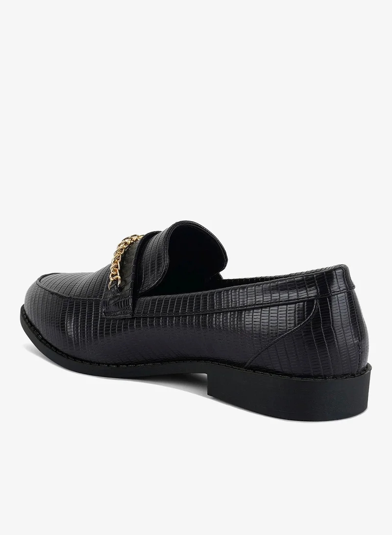 London Rag Black Black Low Block Loafers Adorned with Golden Chain for Women | Best Price UAE