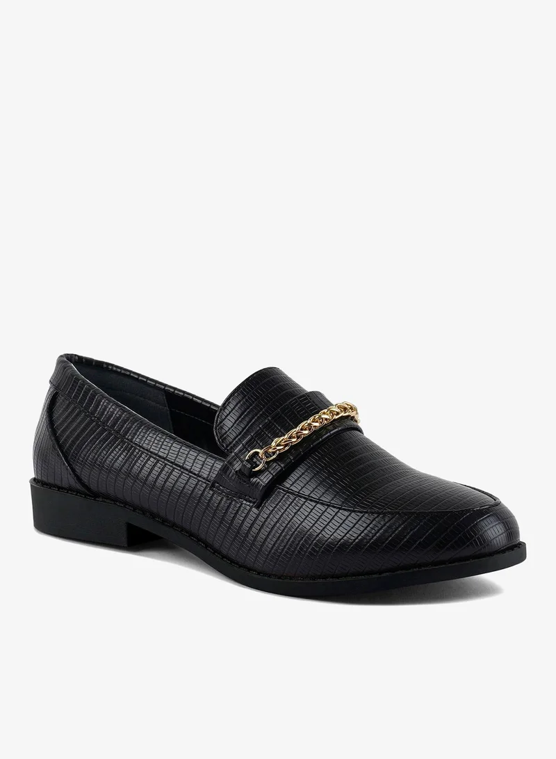London Rag Black Black Low Block Loafers Adorned with Golden Chain for Women | Best Price UAE