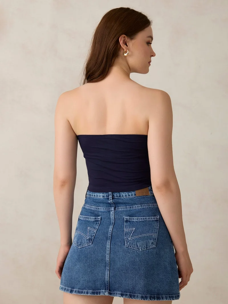 Outzidr  Navy Blue Varsity Tube Top for Women | Best Price UAE