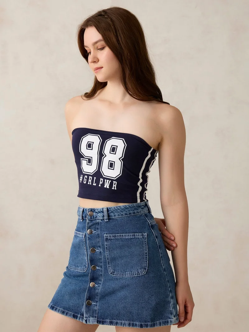 Outzidr  Navy Blue Varsity Tube Top for Women | Best Price UAE
