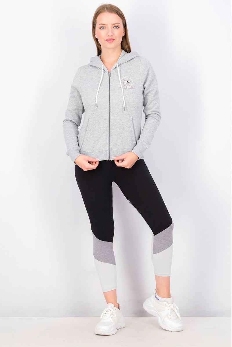 TRUE RELIGION Women Hood With Drawstring Heather Sweatshirt, Grey - Image 3