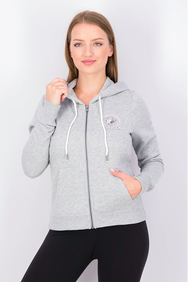 TRUE RELIGION Women Hood With Drawstring Heather Sweatshirt, Grey - Image 1