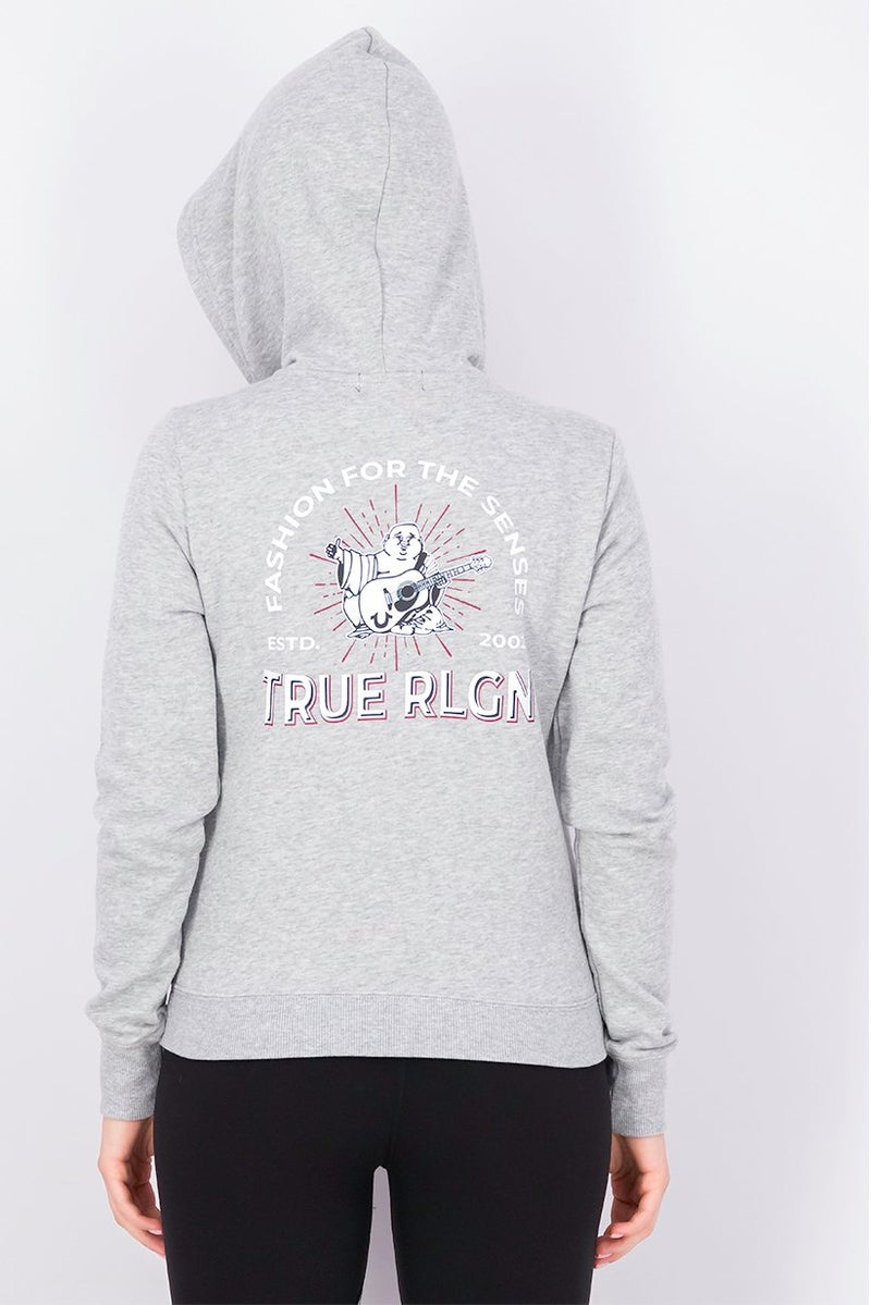 TRUE RELIGION Women Hood With Drawstring Heather Sweatshirt, Grey - Image 4