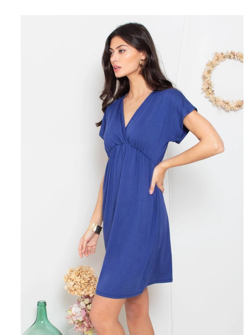Deep V-Neck Short Sleeved Maternity Dress