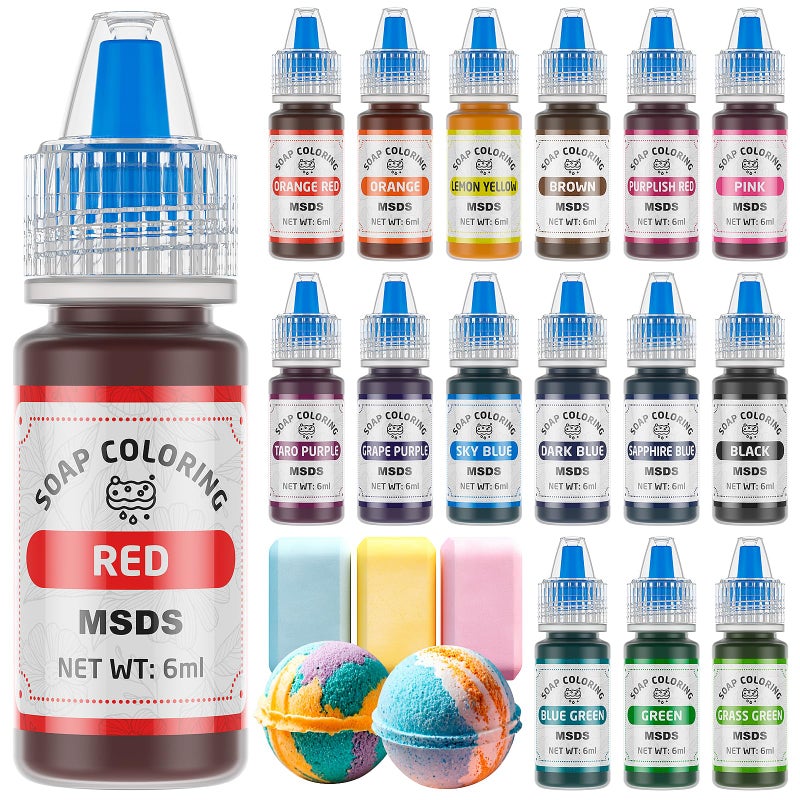 16 Colors Bath Bomb Soap Dye Wayin Liquid Based Soap Colorant Food Grade Coloring Skin Safe Vibrant Neon Soap Coloring for Soap Making DIY Bath Bomb Supplies Kits Bath Salt Crafting Slime Dye