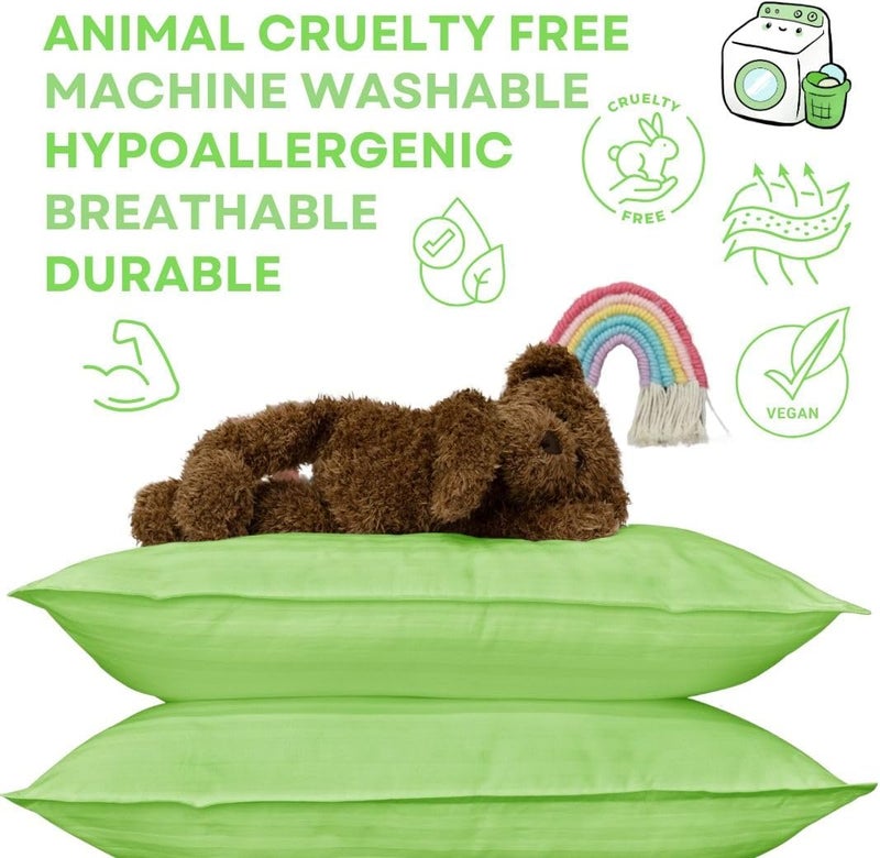 KINDER FLUFF Children Pillow (2Pack) 25x38cm - First Pillow for Kids Age 2+, 100% Cotton Sateen Stripes Shell 300T, Down Alternative Fill, Machine Washable - Children & Travel Cushion - Green - XS - Image 4