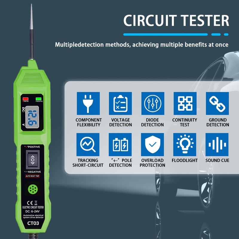 Circuit Tester 6 24V Automotive Electric Circuit Tester With Voltage Display LED Light Buzzer Prompt Power Circuit Probe Kit Green For All Vehicles - Image 4
