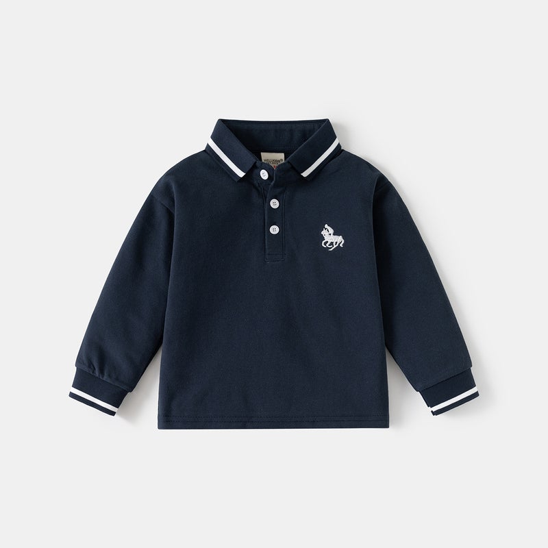 Children'S Long-Sleeved T-Shirt 2026 Spring New Style Boys' Polo Shirt Baby Bottoming Lapel Top Trendy Kidsren'S Clothing - Image 1