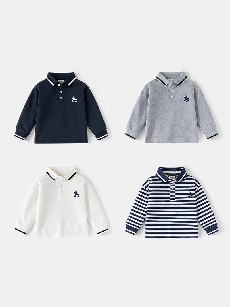 Children'S Long-Sleeved T-Shirt 2026 Spring New Style Boys' Polo Shirt Baby Bottoming Lapel Top Trendy Kidsren'S Clothing - Image 2