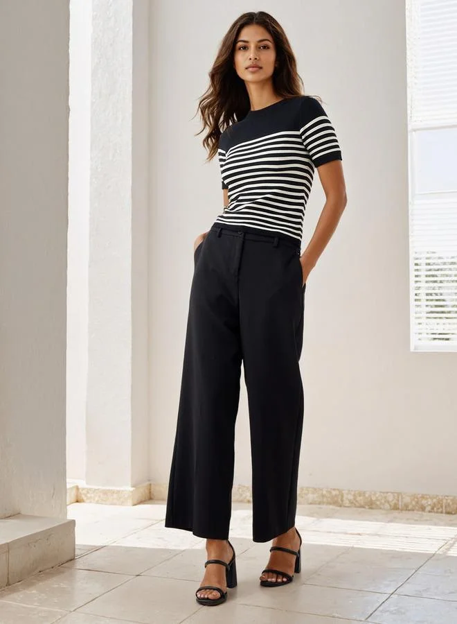 سبلاش فيڤ بلوزة محبوكة مخططة بأكمام قصيرة