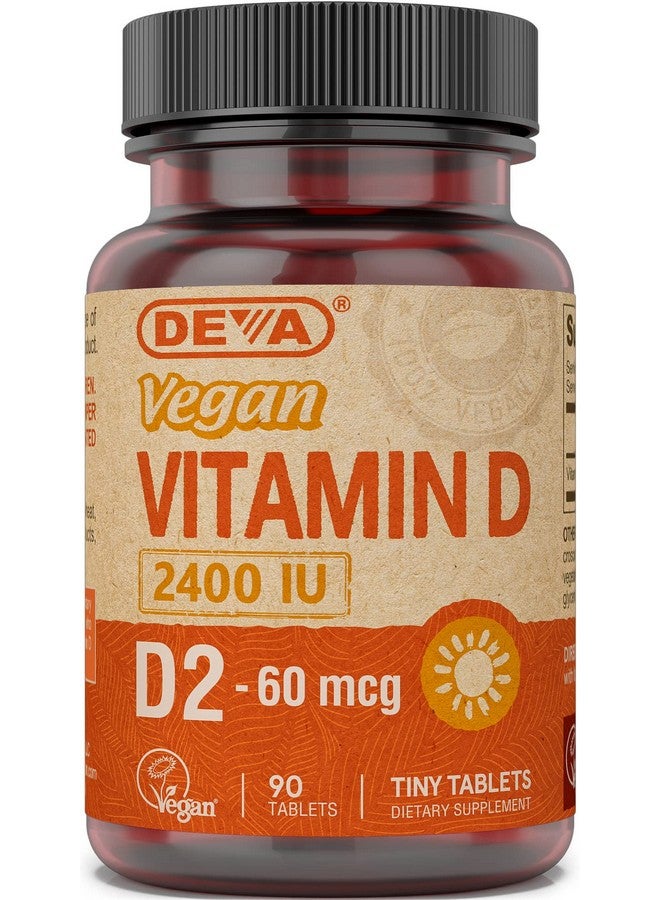 Deva Vegan Vitamin D2 60 mcg 2400 IU, Ergocalciferol Supplement with No Animal Ingredients, 90 Tablets, 1-Pack - Image 1
