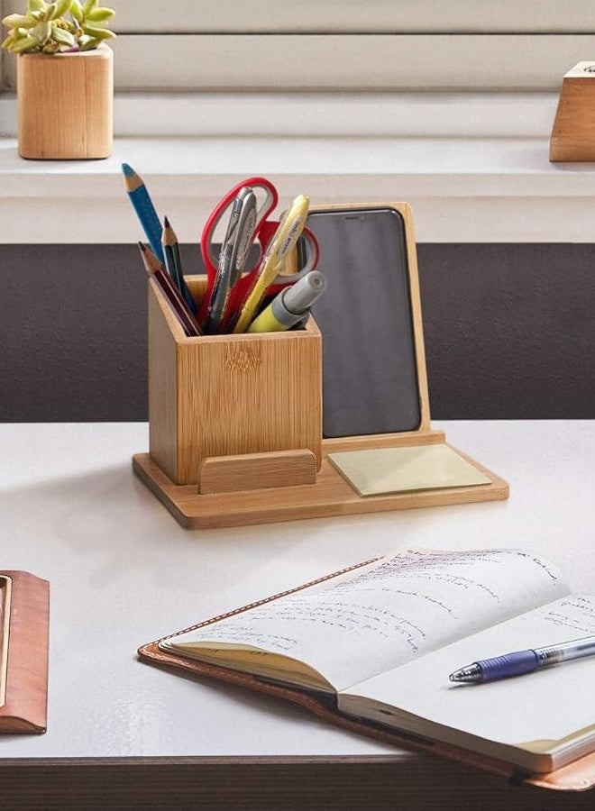 Bamboo Wireless Charger Desk Organizer, Wireless Charging Pad and Pen Holder, 7.5W Compatible with iPhone X/XR/XS MAX/XS/8/8 Plus, 10W Samsung Galaxy S10/S10 Plus/S10E/S9, 5W All Qi-Enabled Phones  - Image 3
