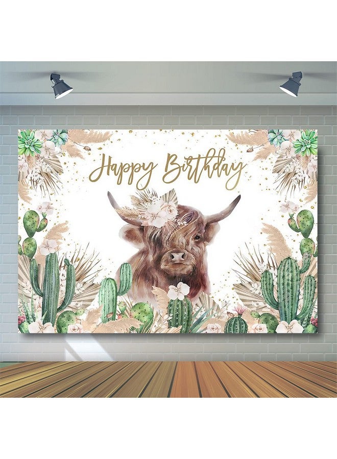 Avezano Highland Cow Birthday Backdrop Cow Birthday Party Decorations Boys Girls Mexican Cactus Boho Birthday Party Photography Background Cake Table Banner Supplies (7X5Ft) - Image 4
