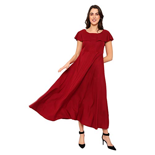 Indietoga Women's Plus Size Maroon Solid Long Maxi Dress (6XL) - Image 1