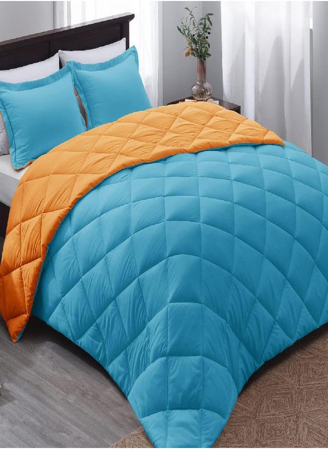 Basic Beyond Basic Beyond Blue Comforter Set Down Alternative King Comforter Set 3 Pieces Reversible Ultra-Soft Microfiber Bed Comforter with 2 Pillow Shams for All Season (Peacock Blue/Orange) 