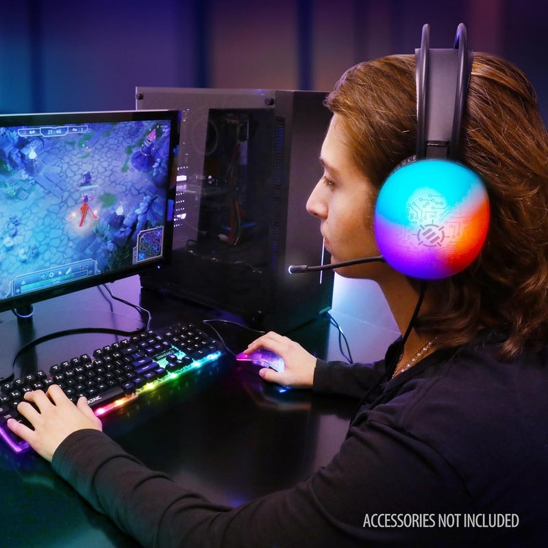 ENHANCE Voltaic 2 USB Gaming Headset - Stereo Gaming Headset for PC with Clear, Circuit Design, Color Changing LEDs, 50mm Drivers - Over Ear Headphones with In-Line Controller, Splitter Cable - Image 3
