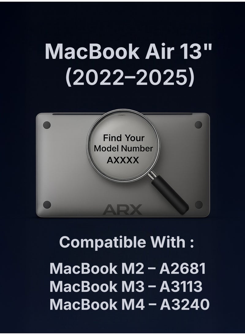 ARX MacBook Air 13 Inch Case (2022–2025) – Compatible with M2 A2681, M3 A3113, M4 A3240 – Laptop Protective Plastic Hard Shell Cover, Smooth Shiny, Smoky Black - Image 2