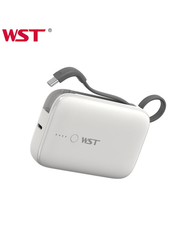 WST Power Bank 9600mAh Fast Charging Type-C PD 22.5W Small Mini Portable Power Bank Built in Cable with Two (USB-C & A) Outputs also - White - Image 1