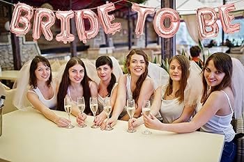SOI Bride To Be Rose Gold Decoration Kit Pack of 53 | BRIDE TO BE Mylar Letters | 30 Rose Gold Latex | Confetti | Star Mylar | Fringe Curtains | Bottle | Cheers Glass | Pink Sash | Arch | Glue Dot - Image 3