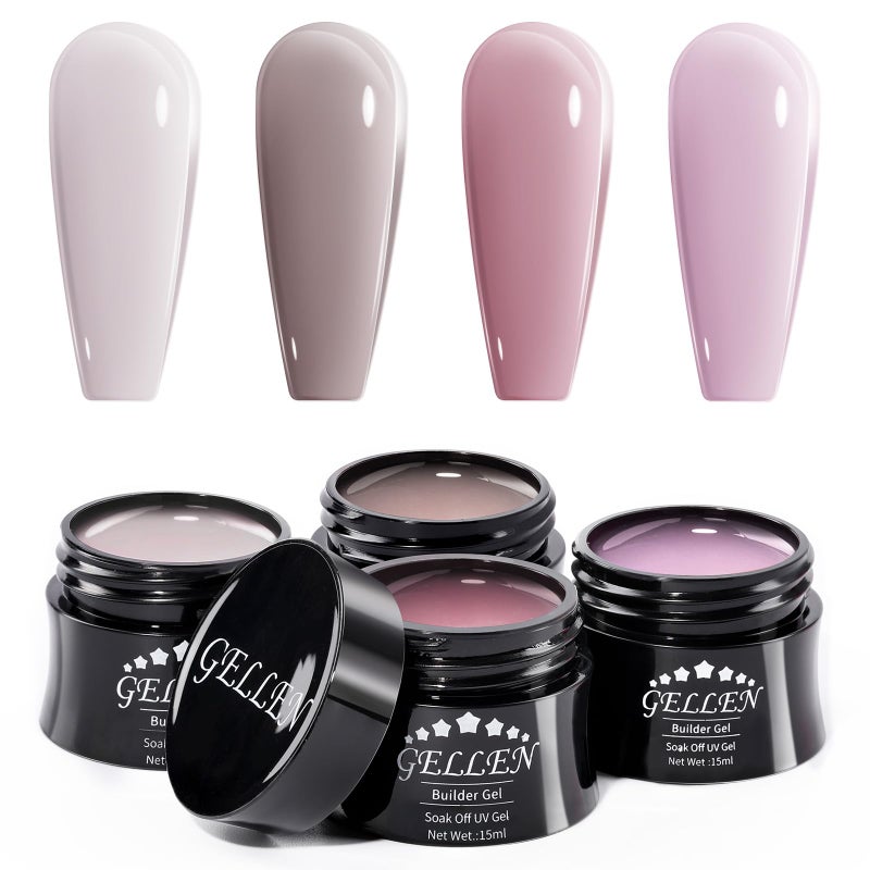 Gellen Builder Nail Gel - 4 Colors Nail Extension Gel Set Nude Gray Brown Purple Hard Gel Builder Nail Strengthener Nail Art Manicure Set - Image 1