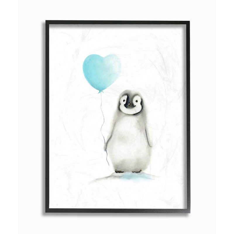 Stupell Industries Baby Penguin with Blue Balloon Framed Giclee Texturized Art 11 x 15 x 14 Proudly Made in USA