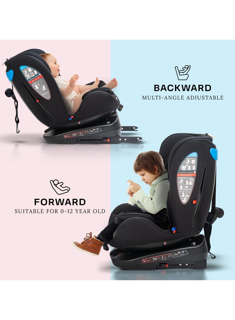 BAYBEE Convertible Car Seat for Baby 0 to 12 Years with 360Â° Rotatable, ISOFIX, 3 Position Recline, Headrest Adjustable ECE R44/04 Safety Certified Baby Car Seat for Toddlers Kids Boys Girls Pure Black - Image 3