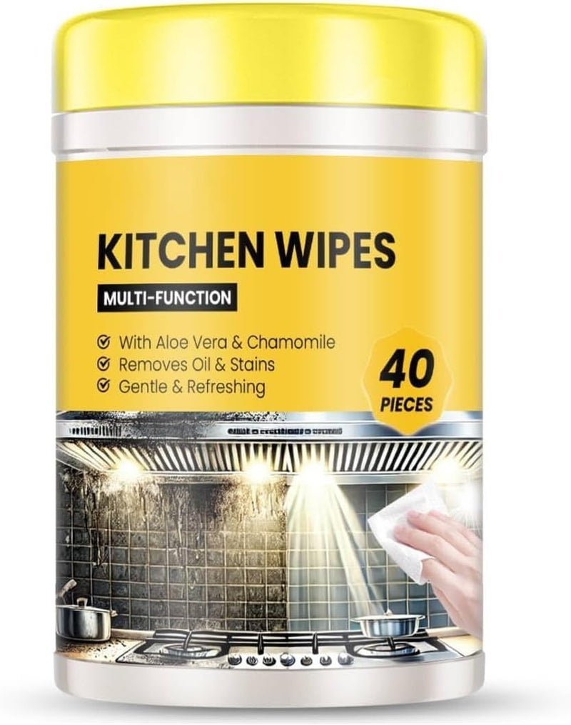 40 Pack Kitchen Wipes, Heavy Oil Cleaning & Degreasing Wipes for Household Use, Ideal for Countertops, Stoves, Ovens, and Kitchen Surfaces - Image 1