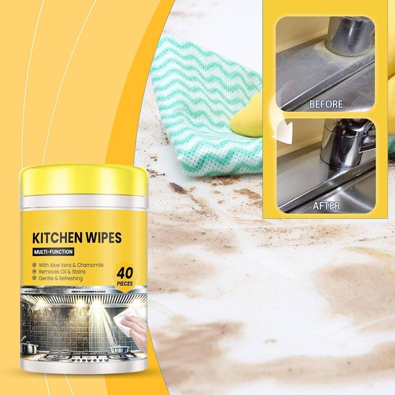 40 Pack Kitchen Wipes, Heavy Oil Cleaning & Degreasing Wipes for Household Use, Ideal for Countertops, Stoves, Ovens, and Kitchen Surfaces - Image 2