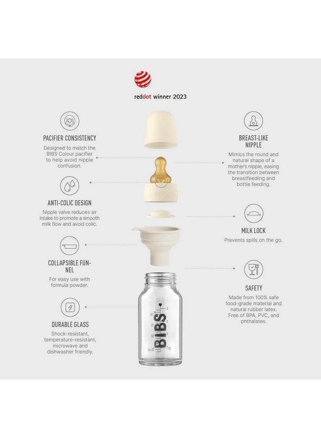 بيبس طقم زجاجات رضاعة BIBS للأطفال، سعة ١١٠ مل | مطاط طبيعي خالٍ من مادة BPA | صنع في الدنمارك | وردي باهت - Image 2