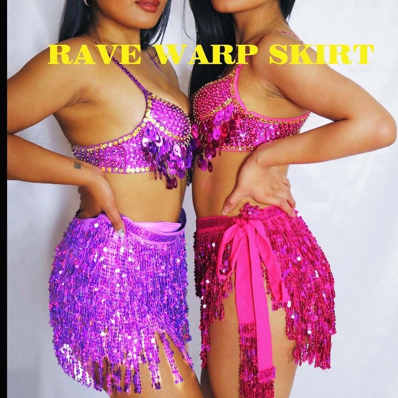 REETAN Fringe Sequin Skirt Belly Dance Sparkly Rave Skirts for Women - Image 5