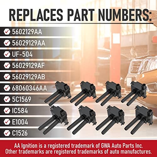 AA Ignition Ignition Coil Pack Set of 8 - Fits Dodge Ram 1500, 2500, 3500, Jeep Grand Cherokee, Commander, Dodge Charger, Challenger 5.7L, 6.1L, 6.4L HEMI - Replaces 5602129AA, 56029129AF, 56029129AA - Image 3