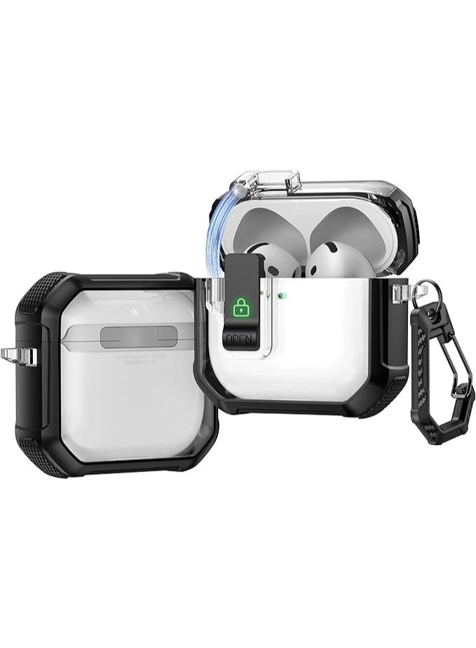 Eco-Friendly Protective Case for Airpods Pro 2nd Generation (2022/2023) Shockproof Wireless Charging Case with Safety Lock and Keychain, Anti-drop Protective Cover (Black)