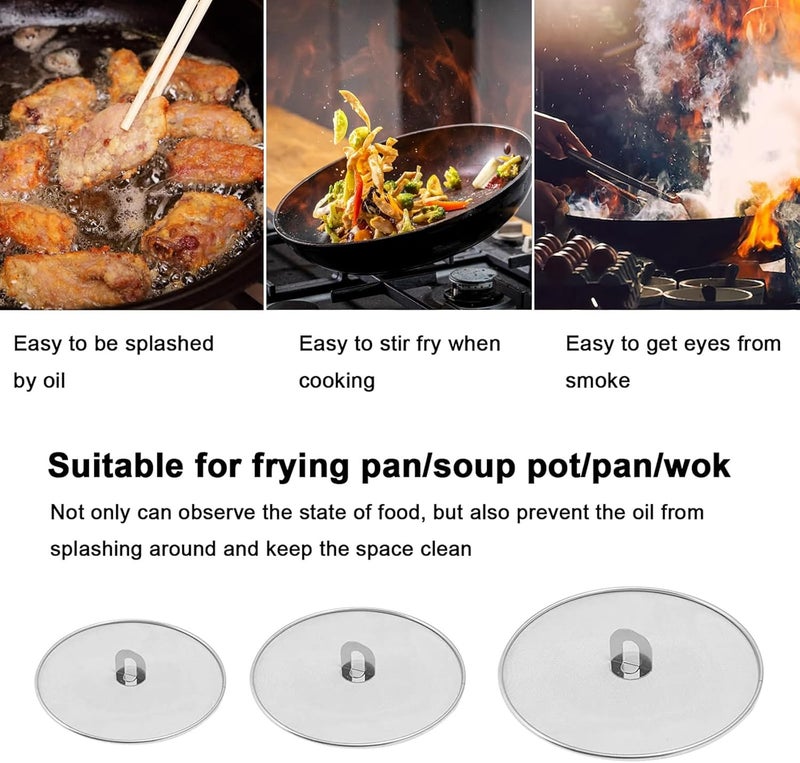 Handook Splatter Screen for Cooking - Stainless Steel Grease Splatter Guard for Frying Pan, No Cooking Oil Mess No Burns, Ultra Fine Mesh Lids Set of 3(10", 11.5", 13") - Image 2