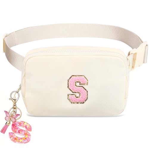 Kejea Birthday Gifts for Teenager Girls Kids - Personalized Belt Bag for Girls Women Fashion Waist Packs Trendy Travel Fanny Pack Crossbody Bags with with Initial Letter Patch Cute Stuff S, Beige - Image 1