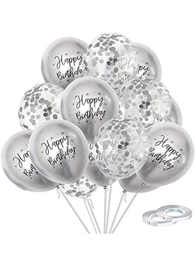 Party Time 5Pcs 12 Silver Premium Thicken Latex Shiny Chrome Balloon And 5Pcs 12 Silver Confetti Balloons For Birthday Wedding Prom Carnival Christmas Graduation Party Decoration - Image 2