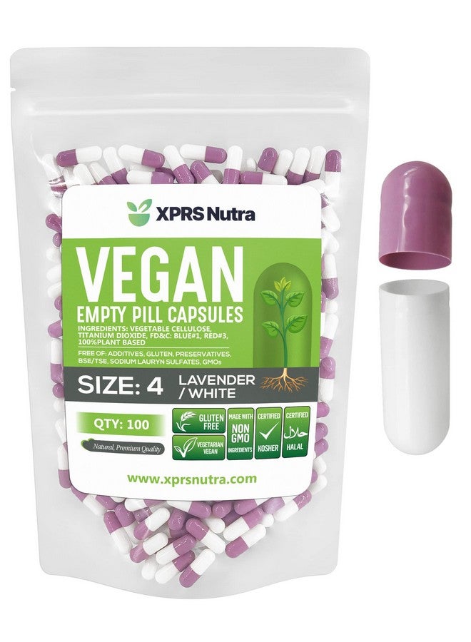 إكسبرس نوترا كبسولات XPRS Nutra مقاس 4 فارغة - 500 كبسولة نباتية صغيرة فارغة - حبوب نباتية - تعبئة كبسولات نباتية بنفسك - كبسولات نباتية قابلة للتعبئة بنفسك للمكملات الغذائية (أرجواني/أبيض) - Image 1