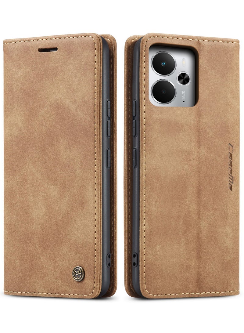 CaseMe Phone Case Luxury PU Leather Design 013 Flip Cover Card Slot Holder Cover For Realme 14T/Realme 14 5G (Brown) - Image 1
