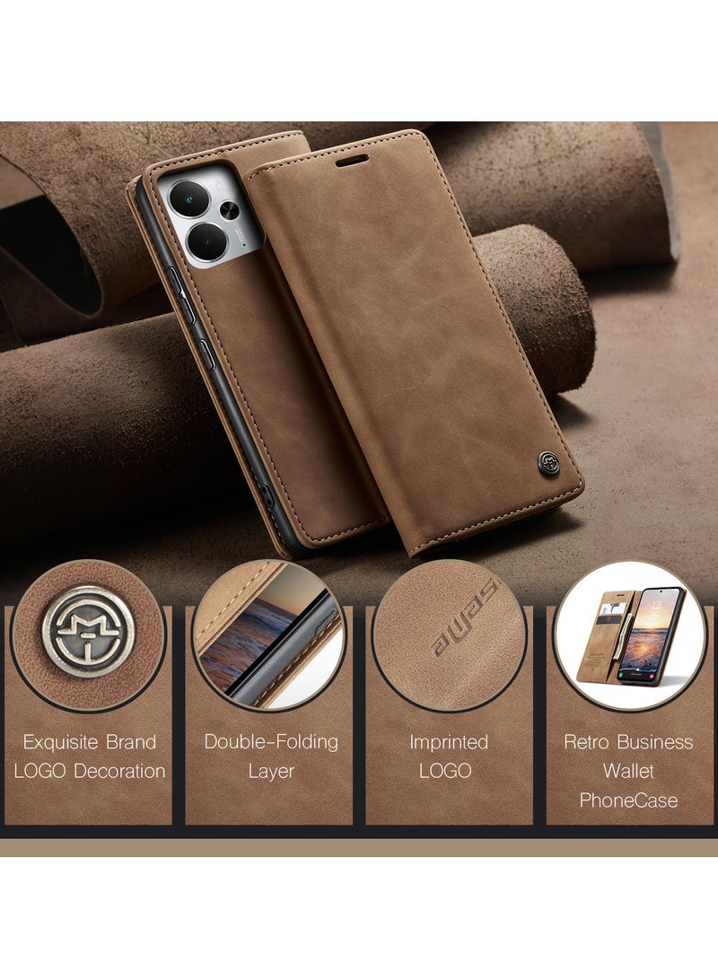 CaseMe Phone Case Luxury PU Leather Design 013 Flip Cover Card Slot Holder Cover For Realme 14T/Realme 14 5G (Brown) - Image 3