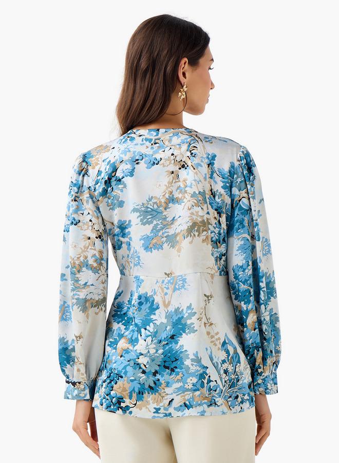 Iconic Regular Fit Wrap Top with Floral Print - Image 3