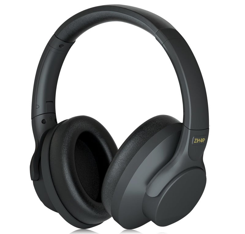 ZIHNIC Active Noise Cancelling Headphones, 60H Playtime Wireless Bluetooth Headset Low Latency-Black - Image 1