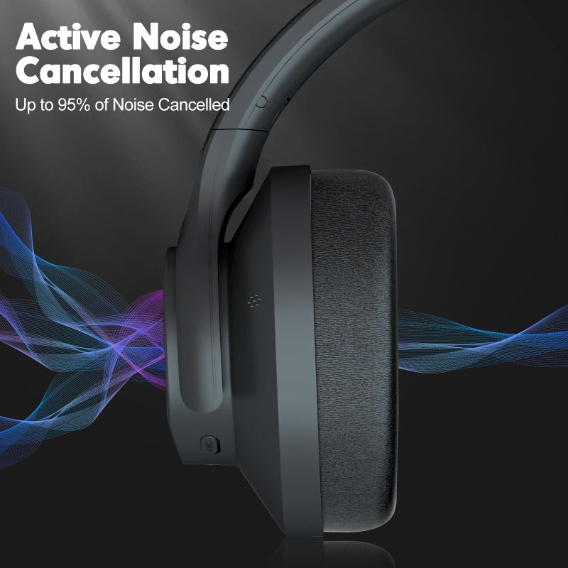 ZIHNIC Active Noise Cancelling Headphones, 60H Playtime Wireless Bluetooth Headset Low Latency-Black - Image 2