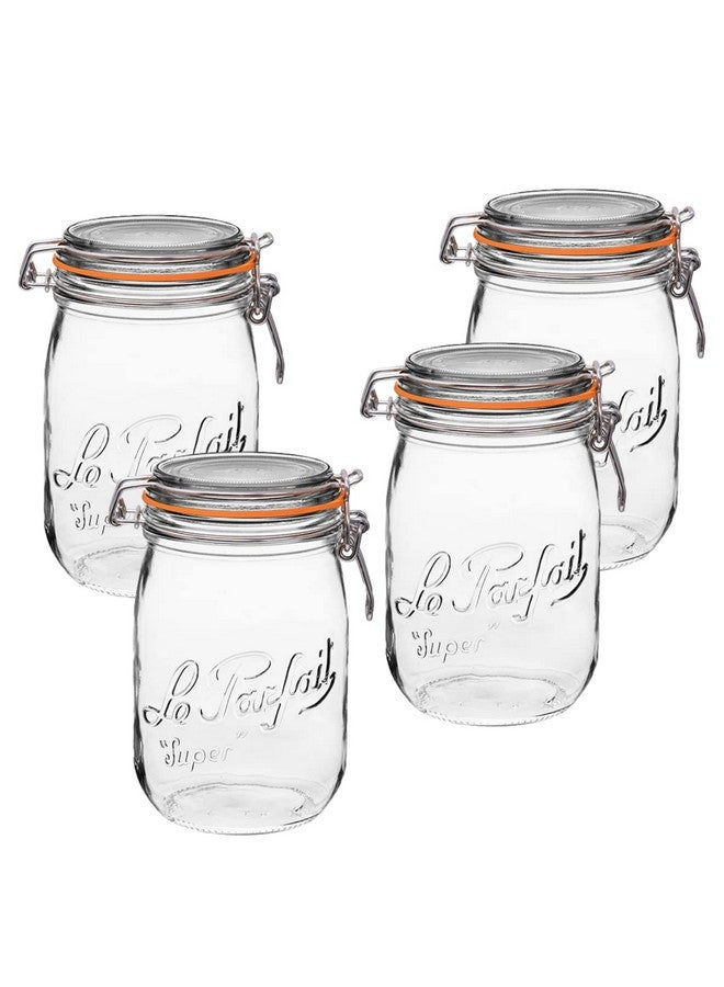 Le Parfait Super Jar, Canning Jars, 1L French Glass Canning Jar w/Round Body, Glass Jars With Airtight Lid, Canning Jars Wide Mouth, Glass Jar With Lid, Clear Jars, Clear Glass Jars (32oz/Quart, 4 pk) - Image 1