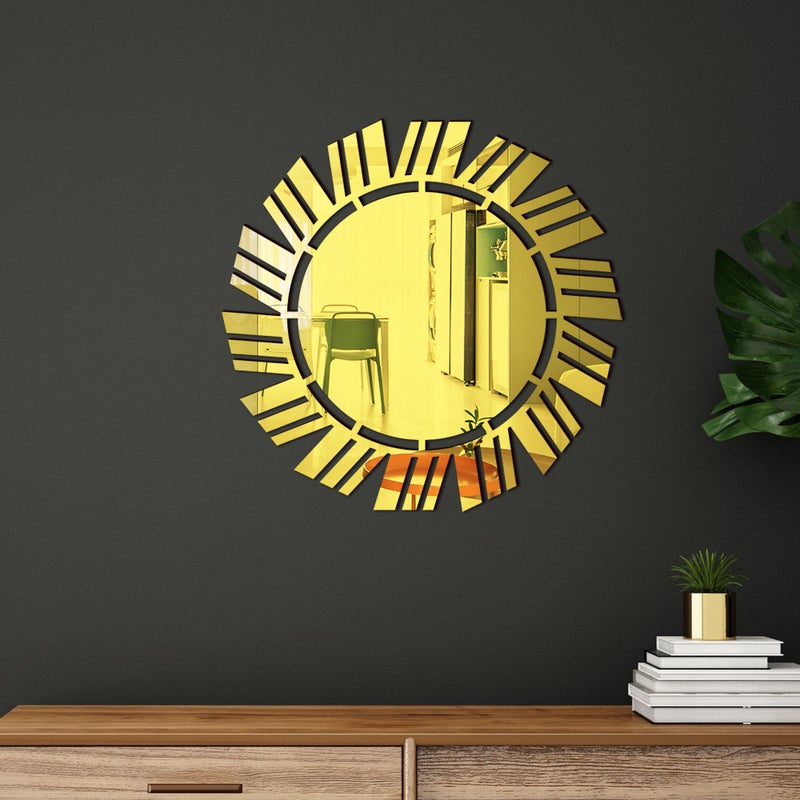 Jm1124-1131 Three-Dimensional Simple Hollow Wooden Acrylic Round Mirror Sticker Home Decorative Mirror Wall Sticker - Image 5