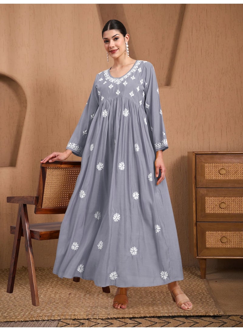 الايا جلابية شانديري مطرزة يدويًا شيكانكاري - Image 1