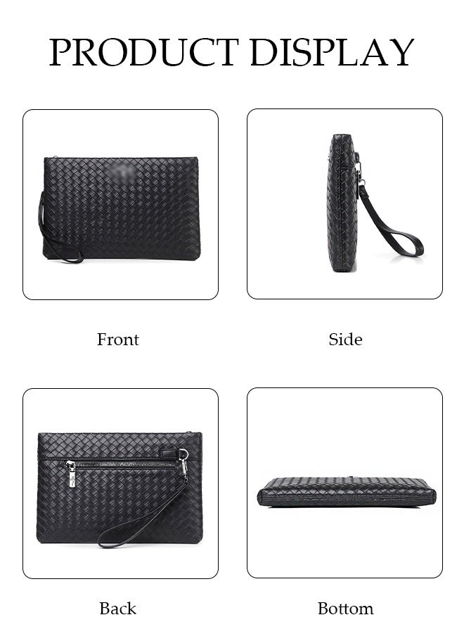 DUNISO Men's Clutch Bag, Leather Wallet, Card Holder, Clutch Envelope Bag, Fashion Youth Bag Trendy Weaving Pattern, Storage Wrist Bag, Men's Gift - Image 4