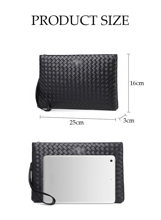 DUNISO Men's Clutch Bag, Leather Wallet, Card Holder, Clutch Envelope Bag, Fashion Youth Bag Trendy Weaving Pattern, Storage Wrist Bag, Men's Gift - Image 2