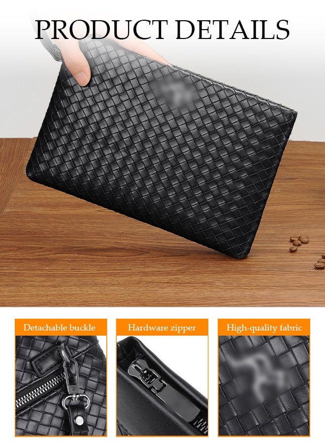 DUNISO Men's Clutch Bag, Leather Wallet, Card Holder, Clutch Envelope Bag, Fashion Youth Bag Trendy Weaving Pattern, Storage Wrist Bag, Men's Gift - Image 3