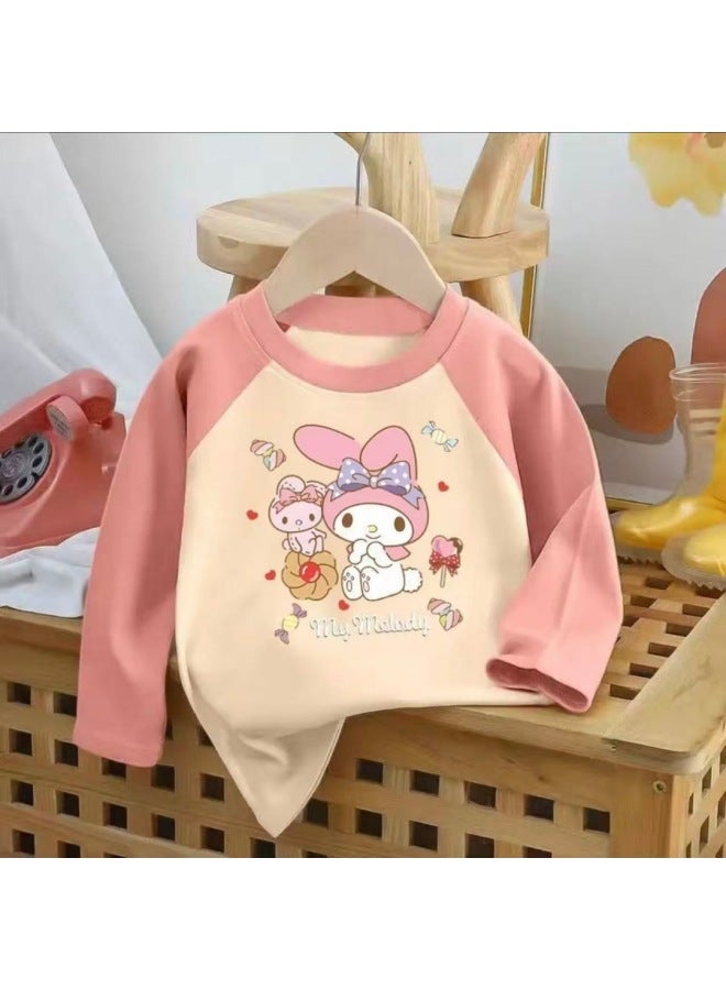 Girls' Double-sided Thermal Base Shirt Autumn And Winter Stylish Big Kids Raglan Color-blocking Warm Crew Neck Top Trendy - Image 1